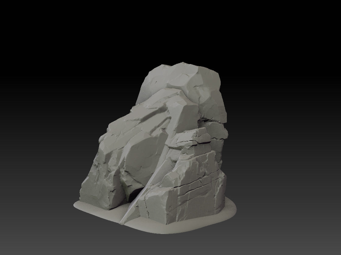 3D model of a rock formation on a black background