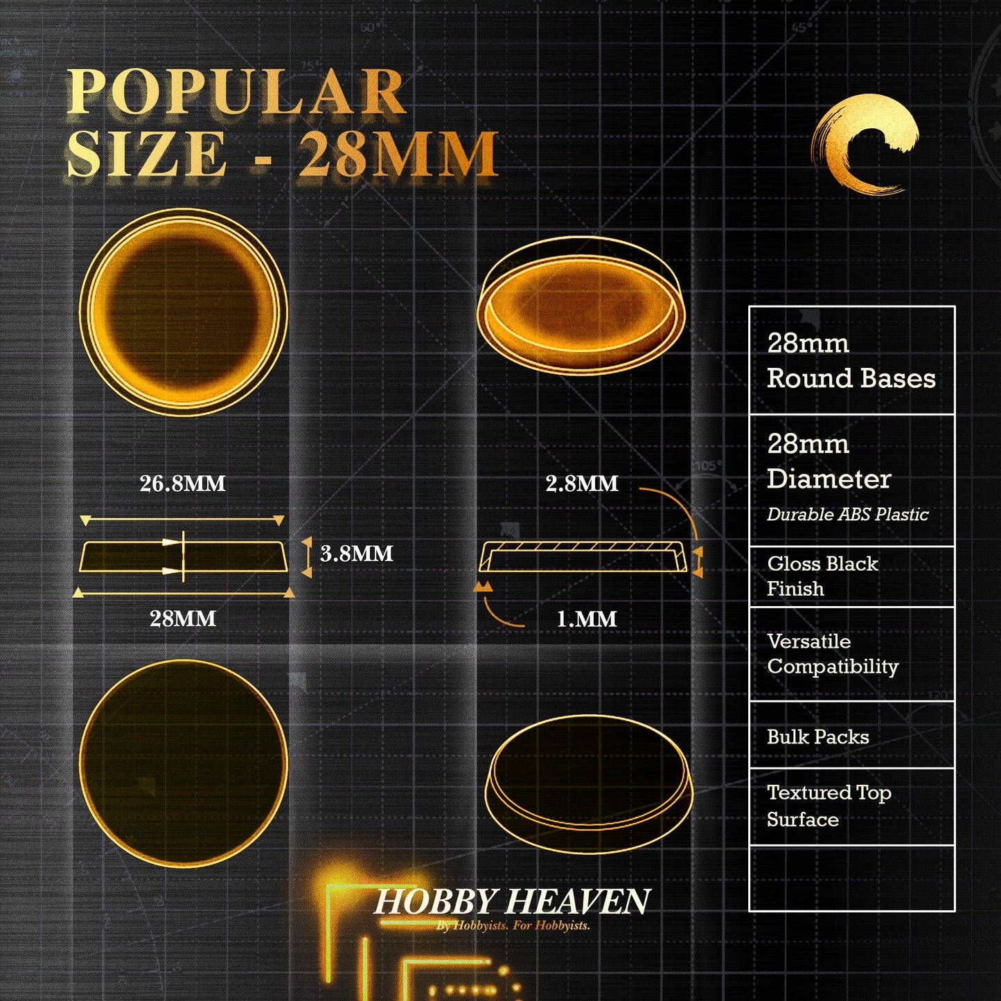 28mm Round Plain Plastic Bases for Wargaming Miniatures | Hobby Heaven