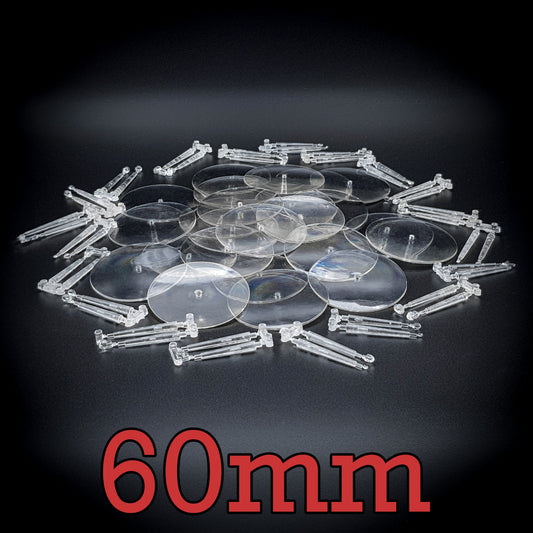 60mm Round Flying Bases – Clear Plastic Stands for Sci-Fi & Fantasy Wargaming Miniatures