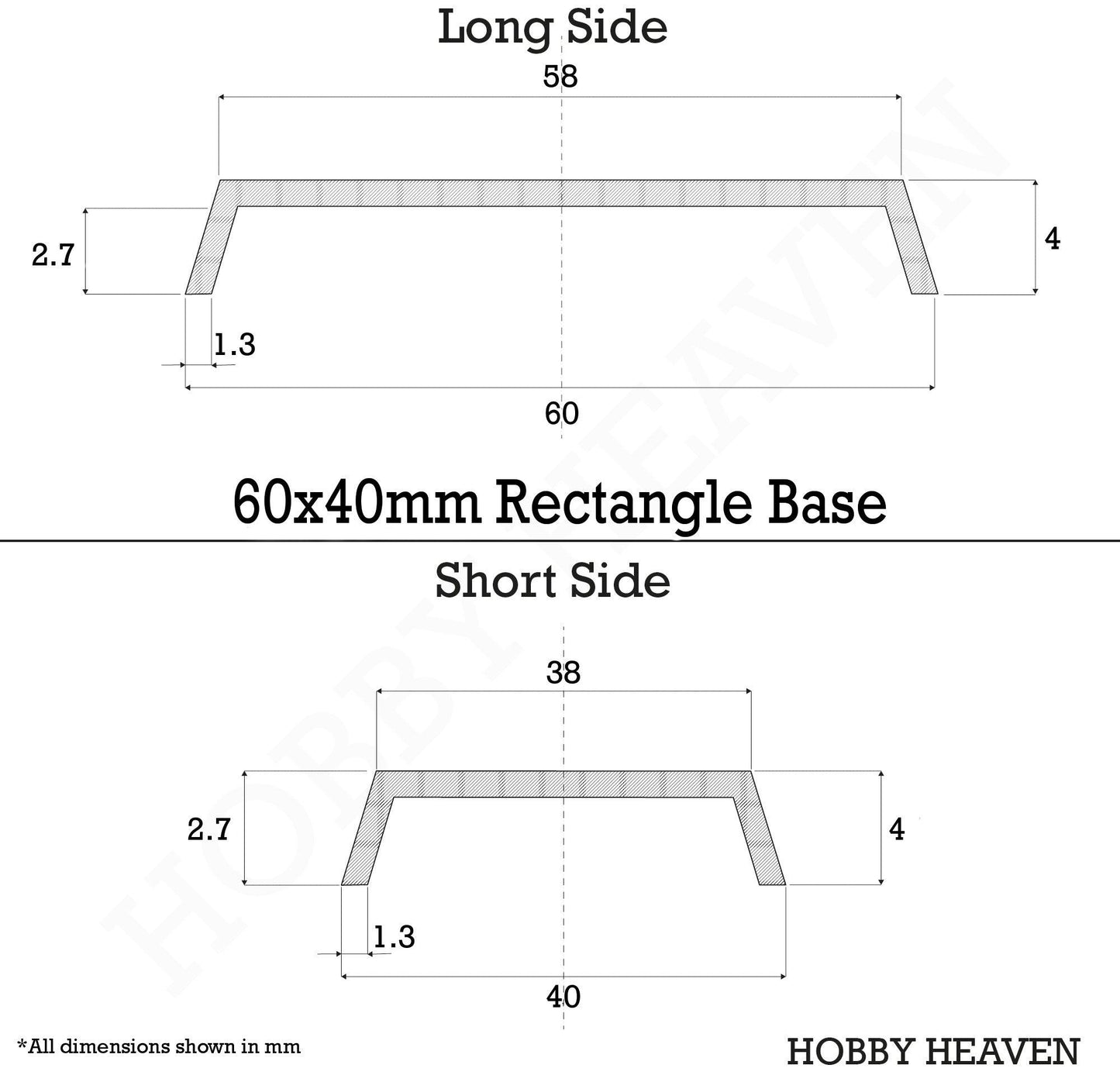 60x40mm Rectangular Plain Plastic Bases