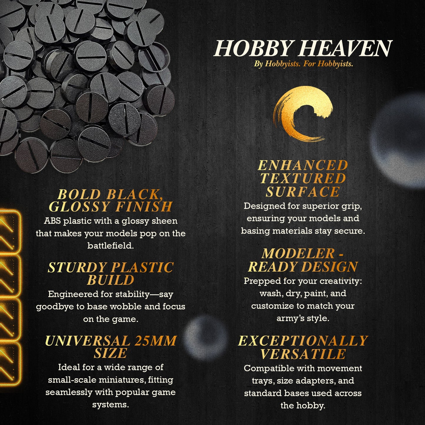 25mm Round Slotted Bases for Wargaming Miniatures | Durable Plastic | Compatible with Popular Tabletop Games