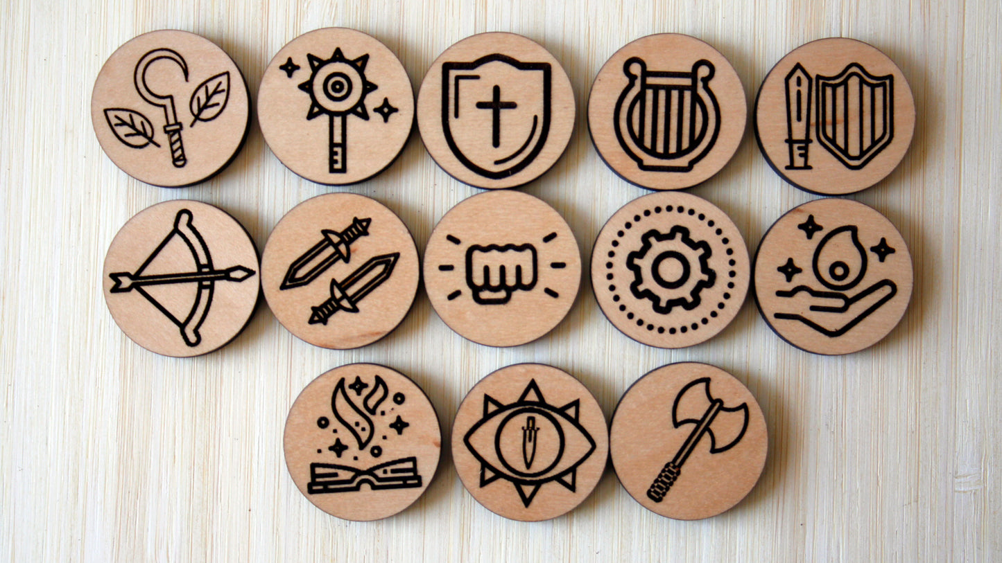 D&D Character Class Tokens - Wooden