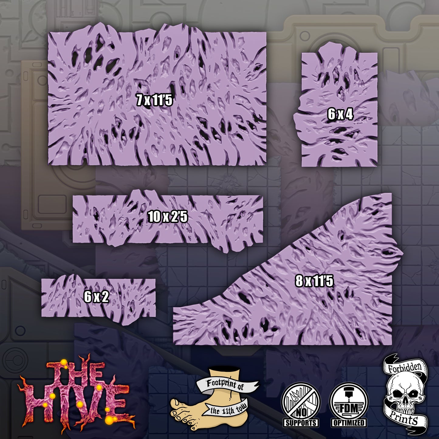 40K 11th Edition Terrain Footprint - The Hive Theme