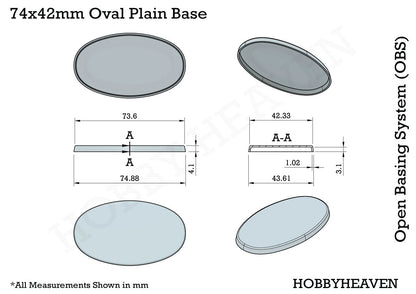 75x42mm Oval Plain Plastic Bases