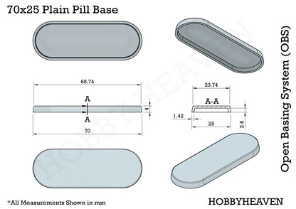 70x25mm Pill Bike Plain Plastic Bases