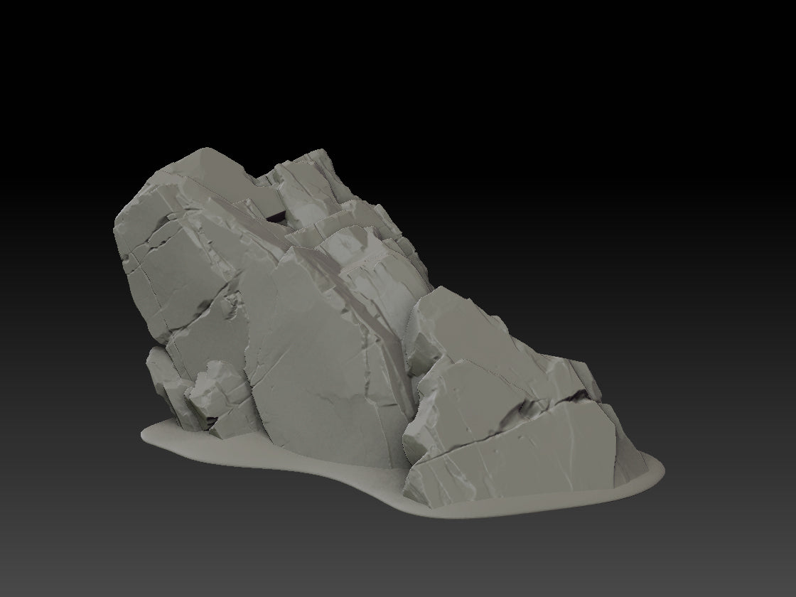 3D model of a rock formation on a black background