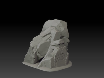 3D model of a rock formation on a black background